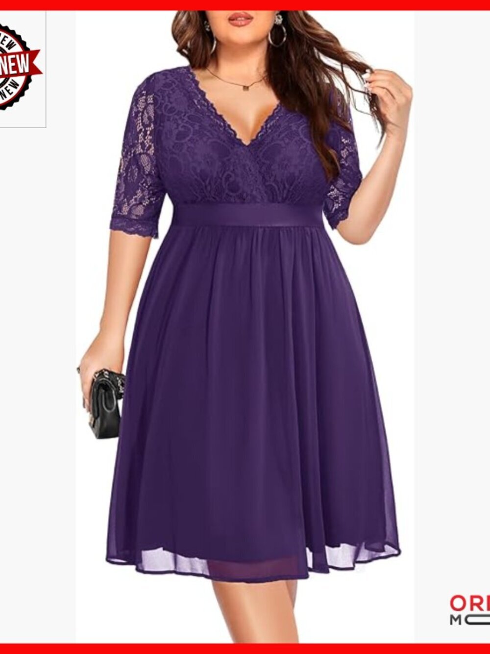 Plus Size Lace Chiffon Wrap V Neck Midi Dress Cocktail Wedding Guest